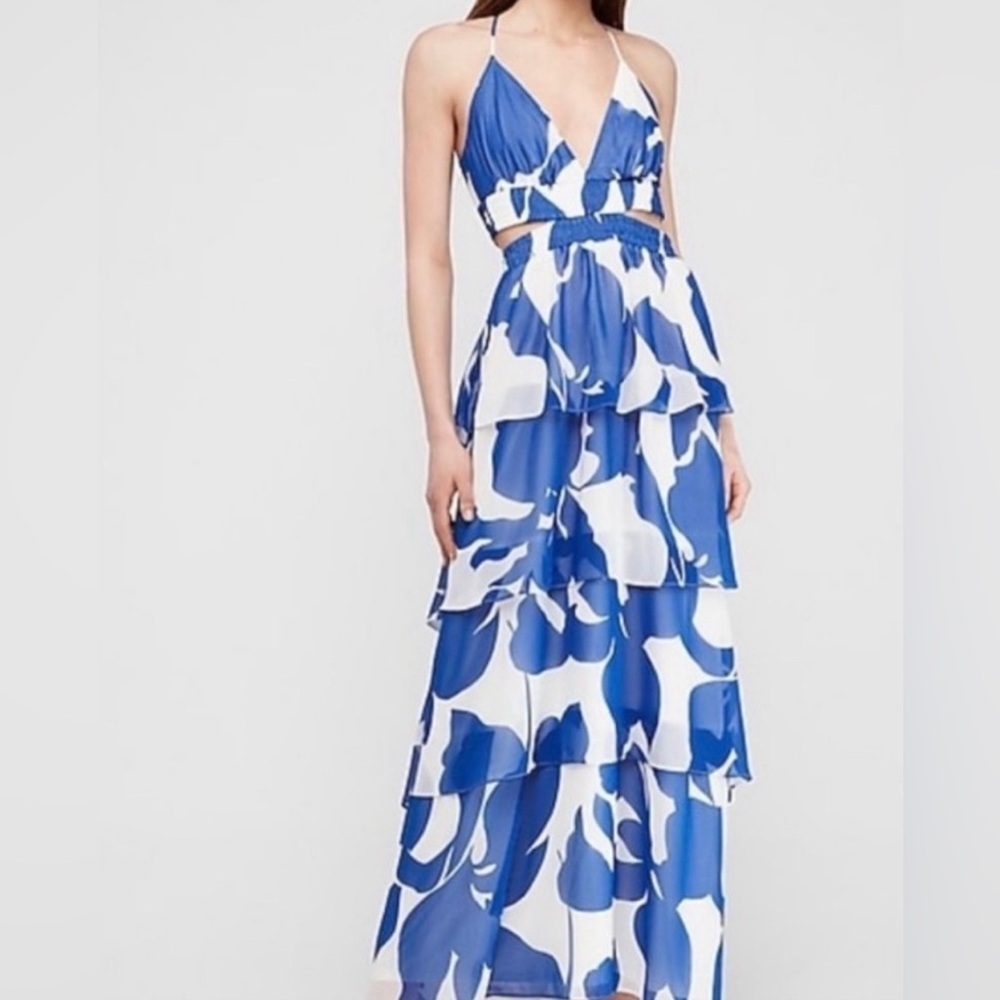 🦋Express Floral Tiered Twist Back Floral Maxi Dress Size XXS